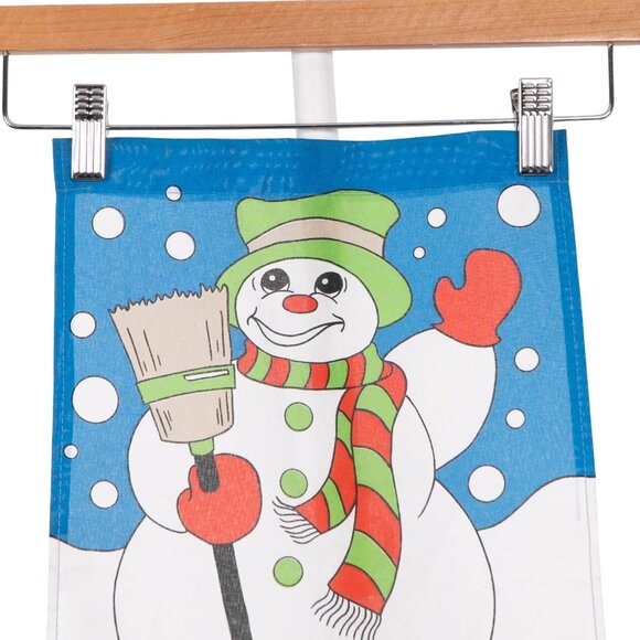 Snowman Winter Garden Flag 10x15 Blue Frosty Broom VTG Emson - Picture 3 of 5